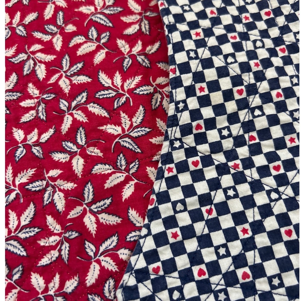 Reversible Quilted VTG‎ Vest Country Check Red Floral Hearts Stars Cottage - Picture 2 of 6
